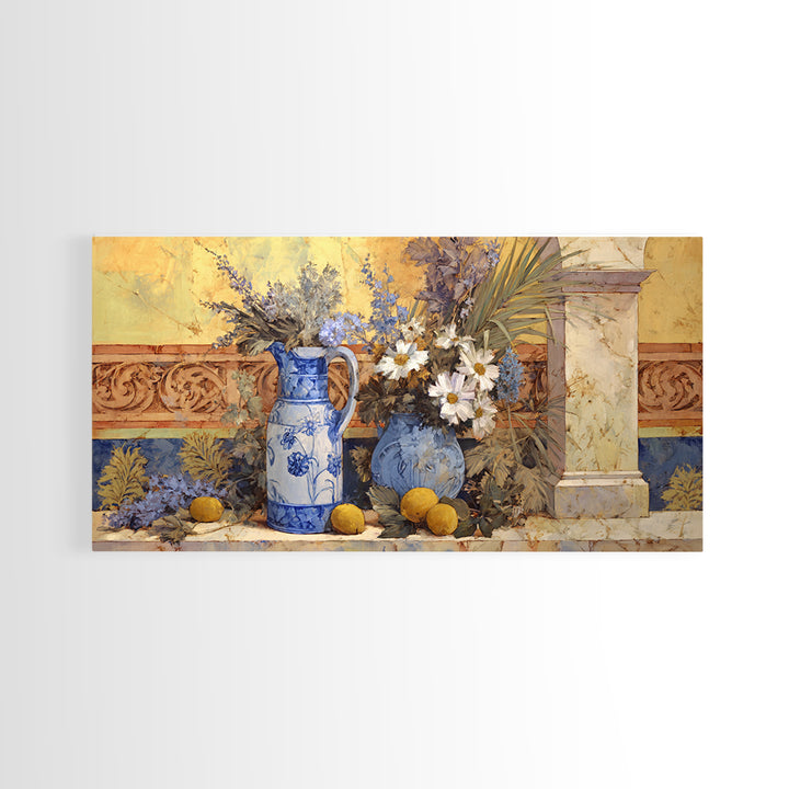 Blue and White Ceramic Pitcher Canvas Print, French Country Art, Coastal Wall Art, Farmhouse Decor, Fine Art, Country, FCA-2x1-71