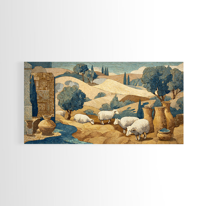 Pastoral Sheep in Rolling Countryside Canvas Print, French Country Art, Statement Artwork, Farmhouse Decor, Fine Art, Country, FCA-2x1-82