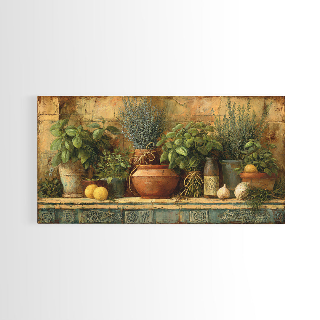Farmhouse Kitchen Herbs Tied Framed Canvas Print, French Country Art, Above Bed Art, Farmhouse Decor, Fine Art, Country, FCA-2x1-9