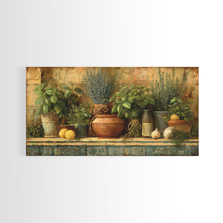 Farmhouse Kitchen Herbs Tied Framed Canvas Print, French Country Art, Above Bed Art, Farmhouse Decor, Fine Art, Country, FCA-2x1-9