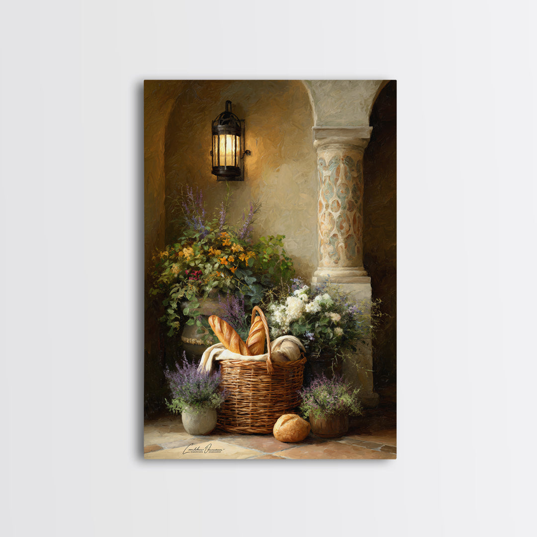 French Market Basket Canvas Print, French Country Art, Printable Art, Farmhouse Decor, Oil Painting, Country, Eclectic Wall Art, FCA-2x3-15