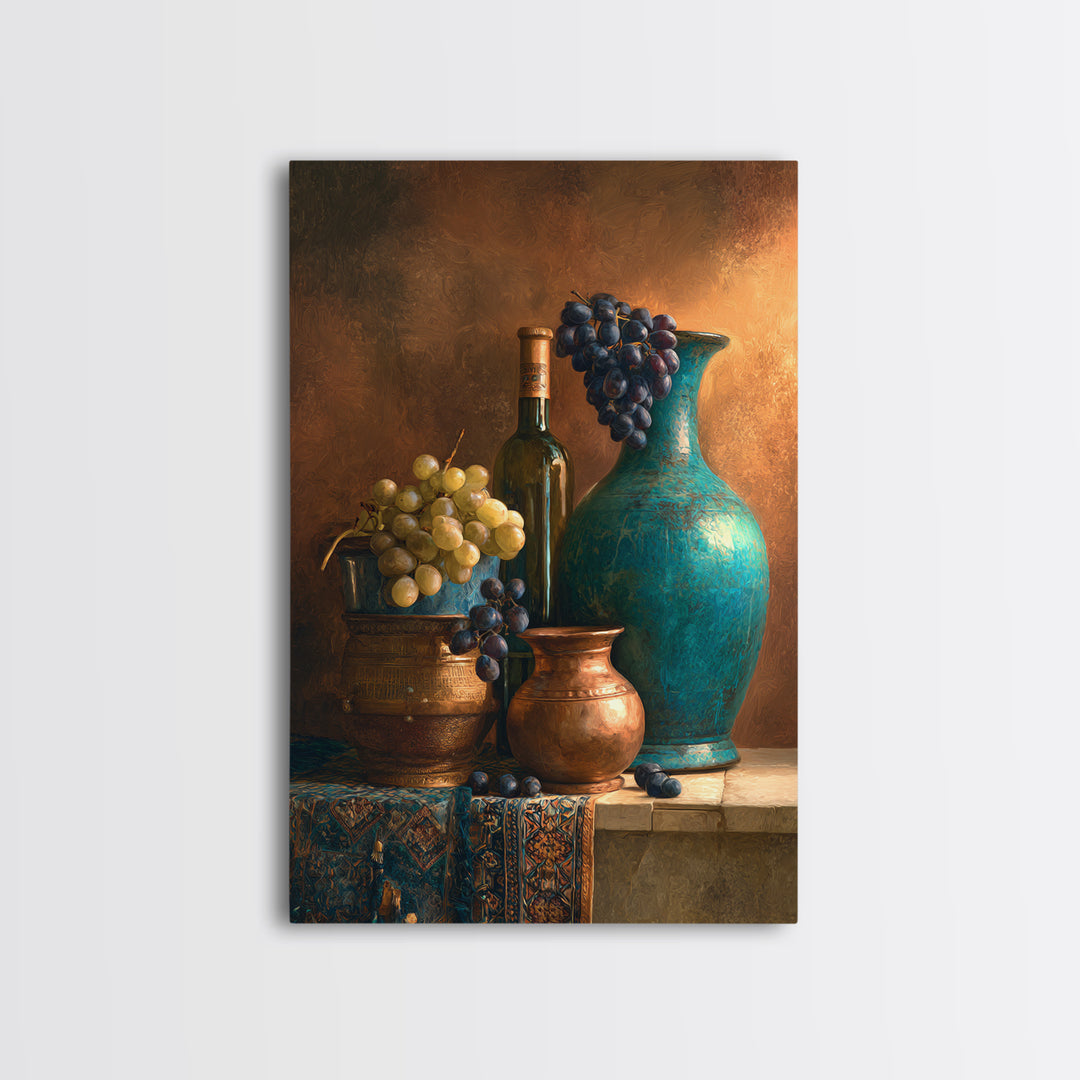 Grapes and Wine Still Life Framed Canvas Print, French Country Art, Modern Decor, Farmhouse Decor, Abstract Art, Country, FCA-2x3-17