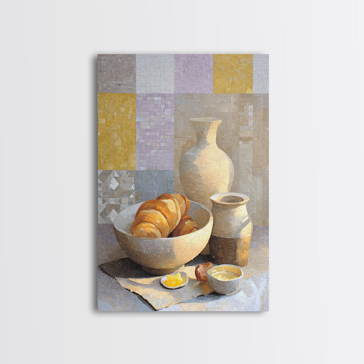 Caf Au Lait Bowl Framed Canvas Print, French Country Art, Above Bed Art, Farmhouse Decor, Watercolor Art, Country, FCA-2x3-18