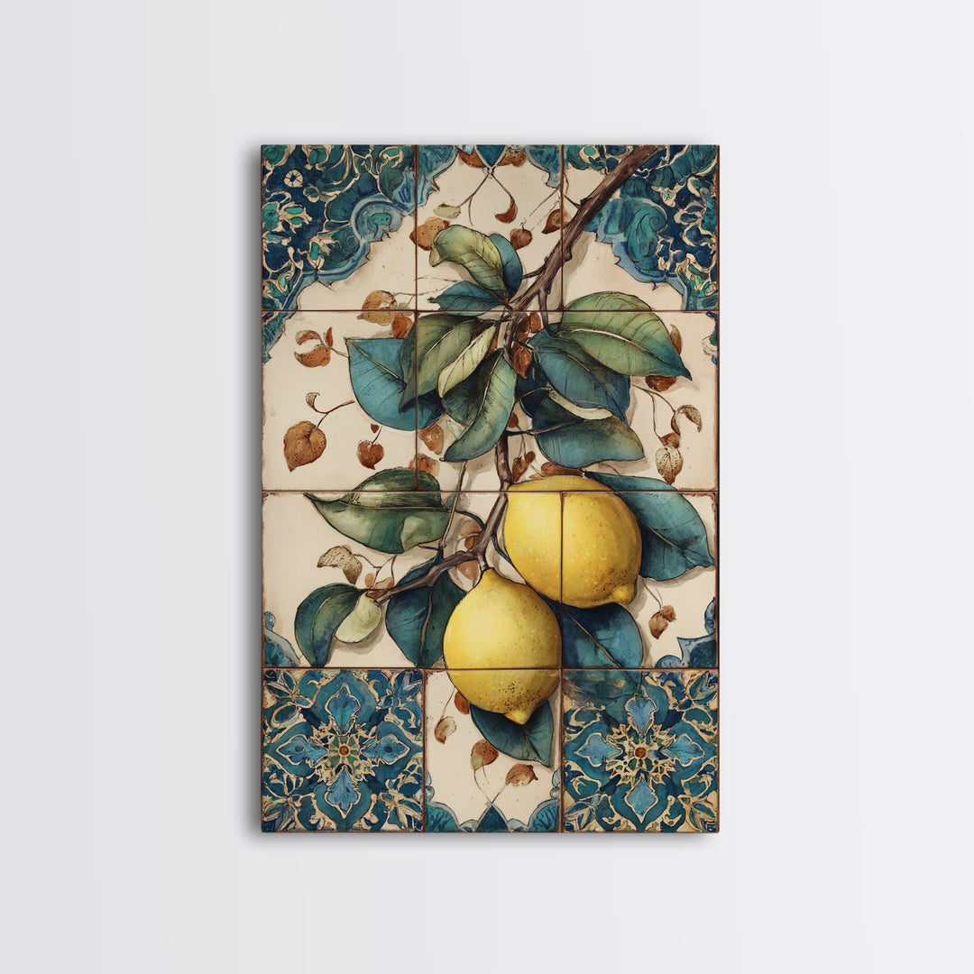 Aged Botanical Plate of Lemons and Leaves Canvas Print, French Country Art, Modern Decor, Farmhouse Decor, Country, FCA-2x3-20