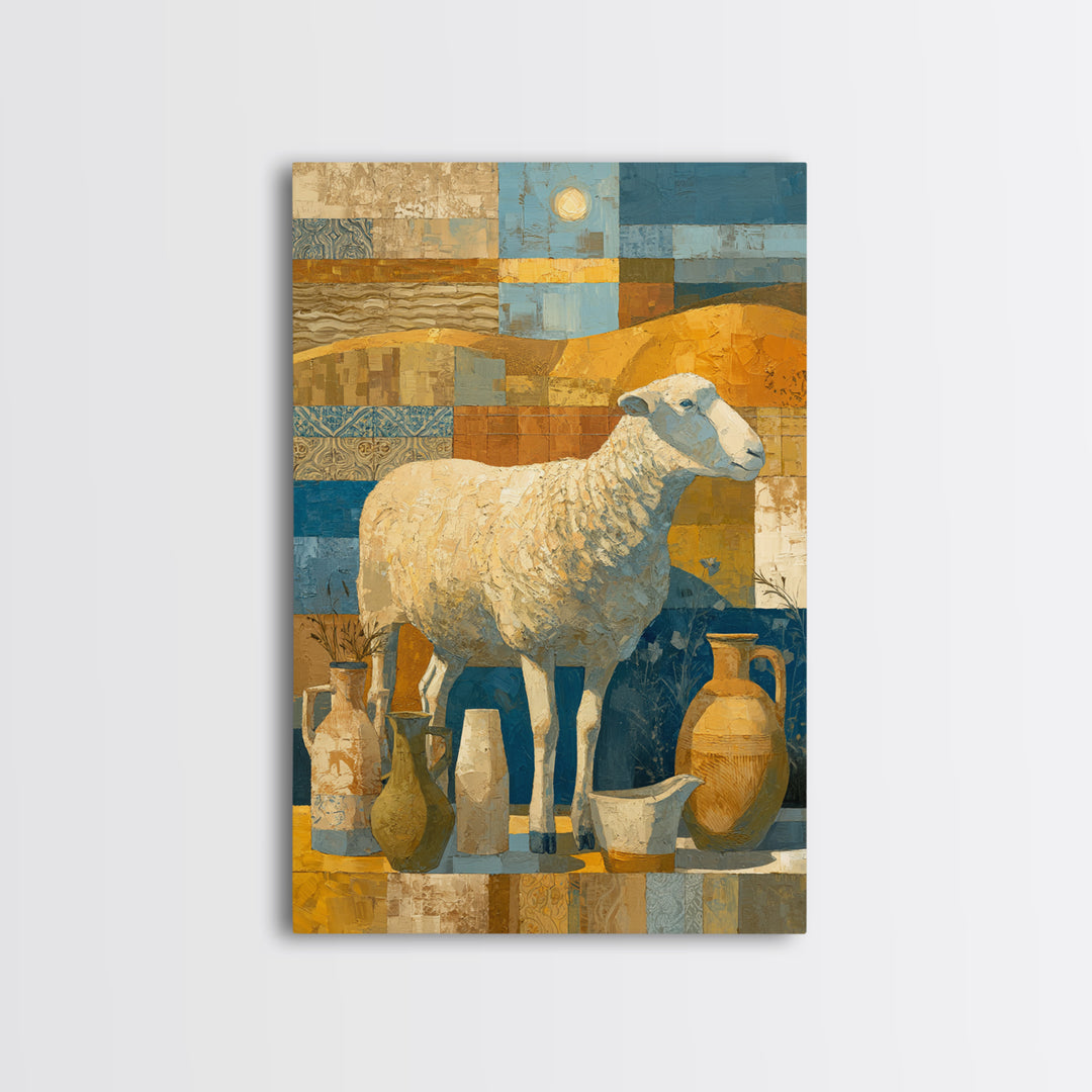 Pastoral Sheep in Rolling Countryside Framed Canvas Print, French Country Art, Home Decor, Farmhouse Decor, Fine Art, Country, FCA-2x3-22