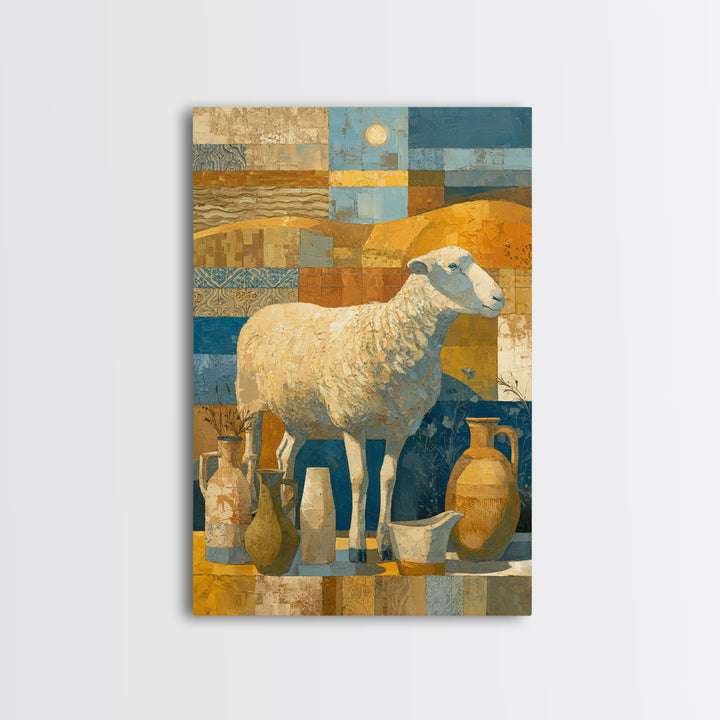 Pastoral Sheep in Rolling Countryside Framed Canvas Print, French Country Art, Home Decor, Farmhouse Decor, Fine Art, Country, FCA-2x3-22