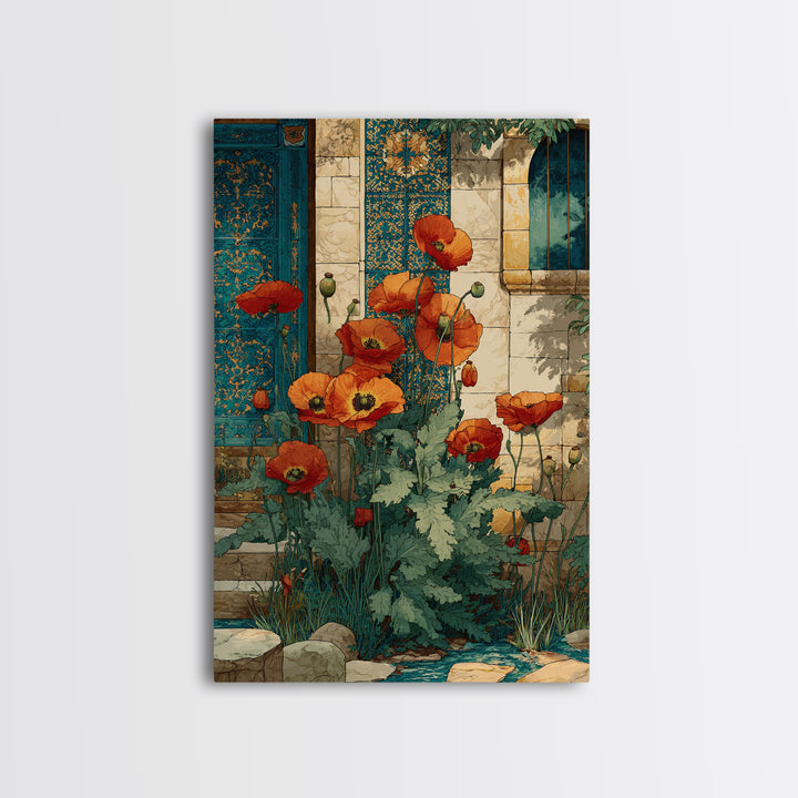 Poppies Beside a Stone Garden Wall Canvas Print, French Country Art, Coastal Wall Art, Farmhouse Decor, Fine Art, Country, FCA-2x3-23