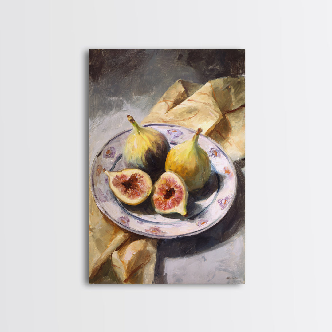 Figs on Ceramic Plate Framed Canvas Print, French Country Art, Digital Wall Art, Farmhouse Decor, Abstract Art, Country, FCA-2x3-24