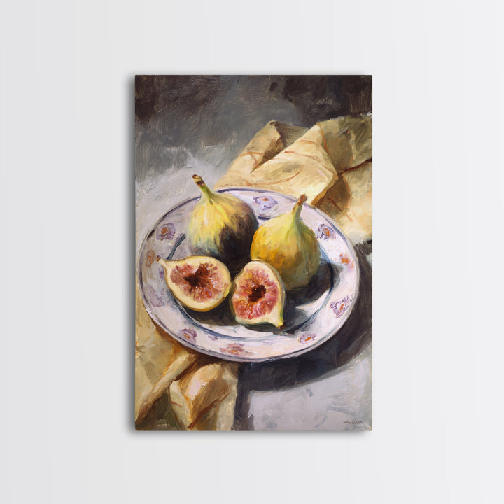 Figs on Ceramic Plate Framed Canvas Print, French Country Art, Digital Wall Art, Farmhouse Decor, Abstract Art, Country, FCA-2x3-24