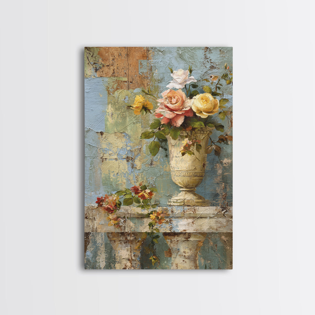 Ch Teau Garden Urn Framed Canvas Print, French Country Art, Digital Wall Art, Farmhouse Decor, Watercolor Art, Country, FCA-2x3-3