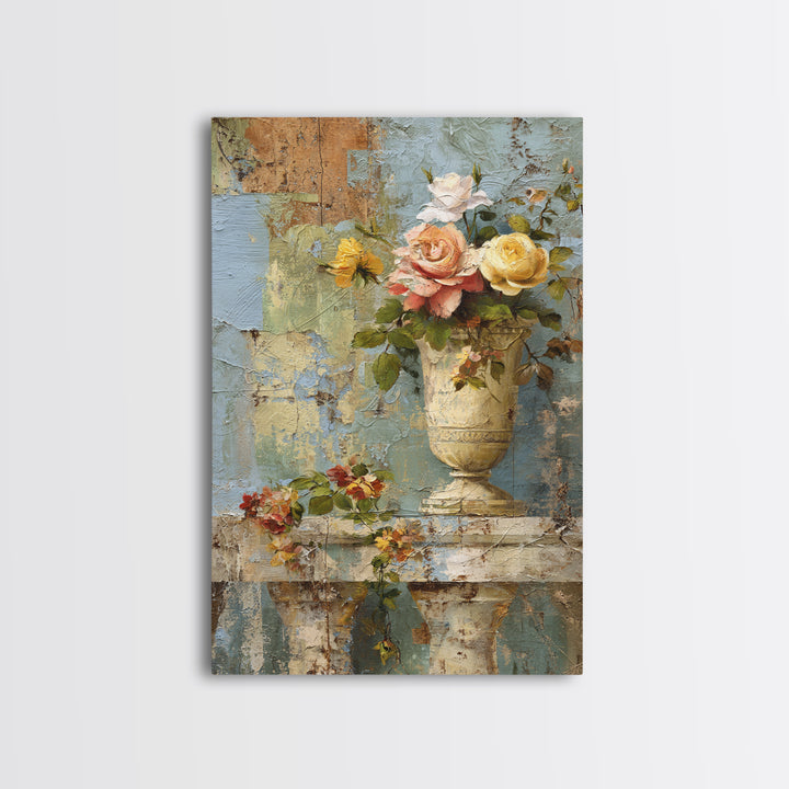 Ch Teau Garden Urn Framed Canvas Print, French Country Art, Digital Wall Art, Farmhouse Decor, Watercolor Art, Country, FCA-2x3-3