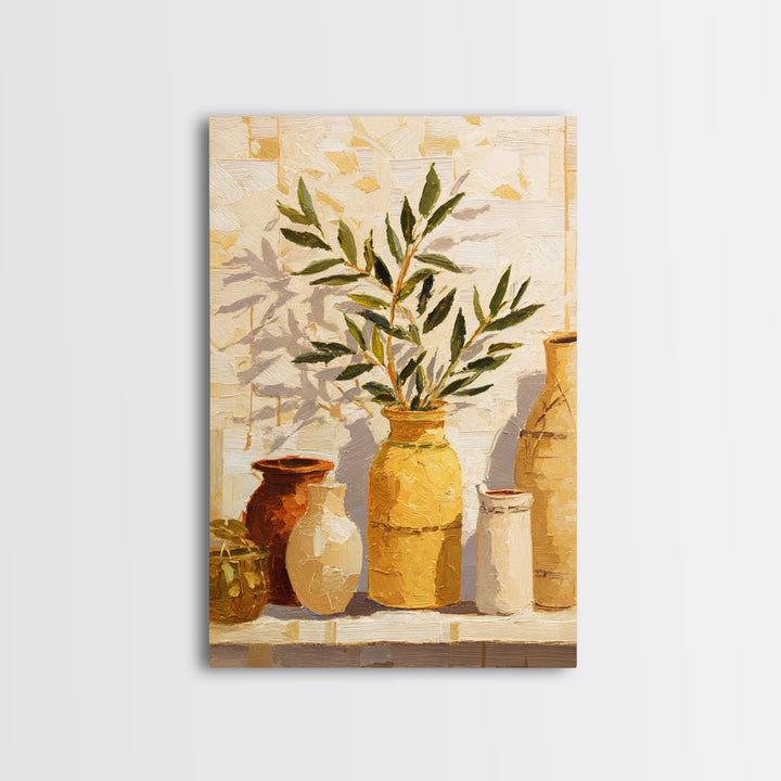 Olive Branch Wreath on Cream Ground Framed Canvas Print, French Country Art, Downloadable Art, Farmhouse Decor, Oil Painting, FCA-2x3-30