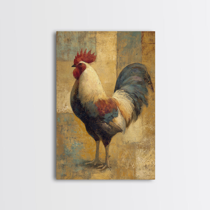 Rooster Portrait in Rustic French Palette Framed Canvas Print, French Country Art, Neutral Decor, Farmhouse Decor, Oil Painting, FCA-2x3-34