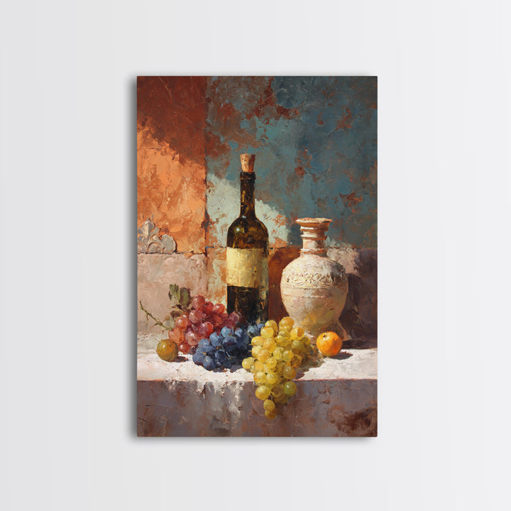 Grapes and Wine Still Life Framed Canvas Print, French Country Art, Modern Decor, Farmhouse Decor, Abstract Art, Country, FCA-2x3-41