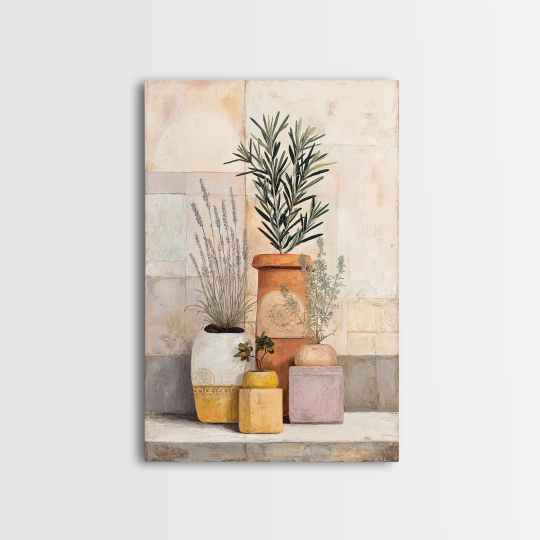 Terra Cotta Pots Framed Canvas Print, French Country Art, Eclectic Wall Art, Farmhouse Decor, Fine Art, Country, Modern Decor, FCA-2x3-43