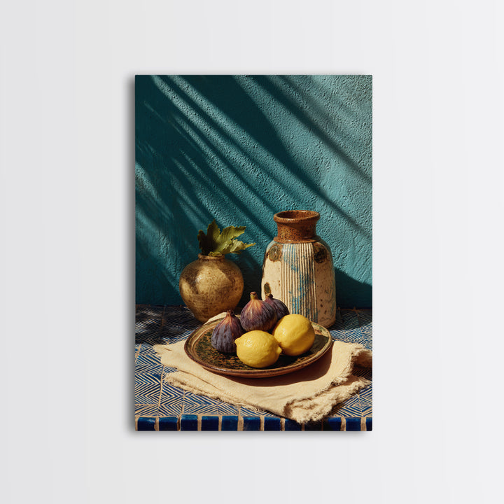 Figs on Ceramic Plate Framed Canvas Print, French Country Art, Digital Art Prints, Farmhouse Decor, Abstract Art, Country, FCA-2x3-48