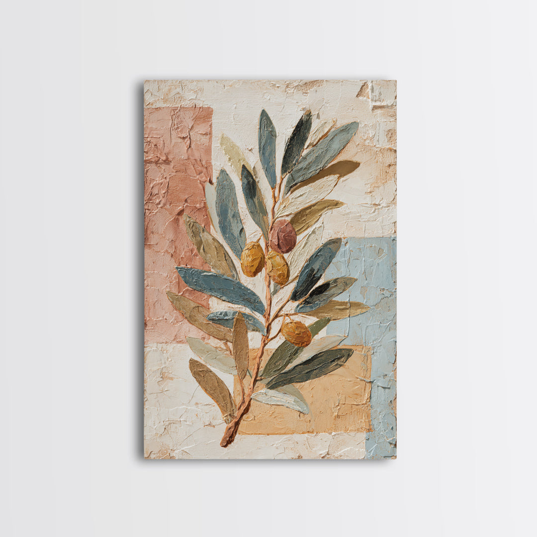 Olive Branch Wreath on Cream Ground Framed Canvas Print, French Country Art, Downloadable Art, Farmhouse Decor, Oil Painting, FCA-2x3-6