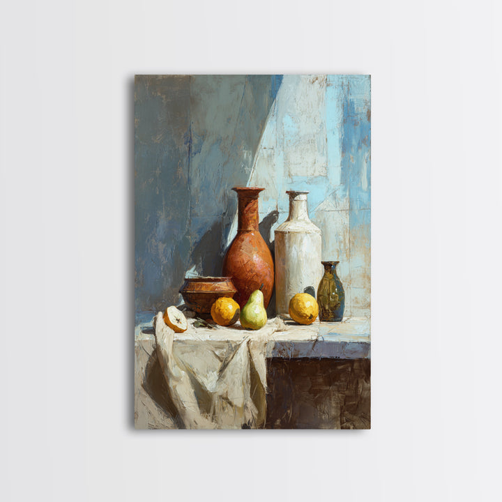 Pear Still Life on Linen Tablecloth Framed Canvas Print, French Country Art, Downloadable Art, Farmhouse Decor, Abstract Art, FCA-2x3-60