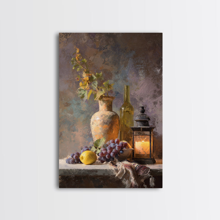 Grapes and Wine Still Life Canvas Print, French Country Art, Art Print, Farmhouse Decor, Fine Art, Country, Digital Wall Art, FCA-2x3-65