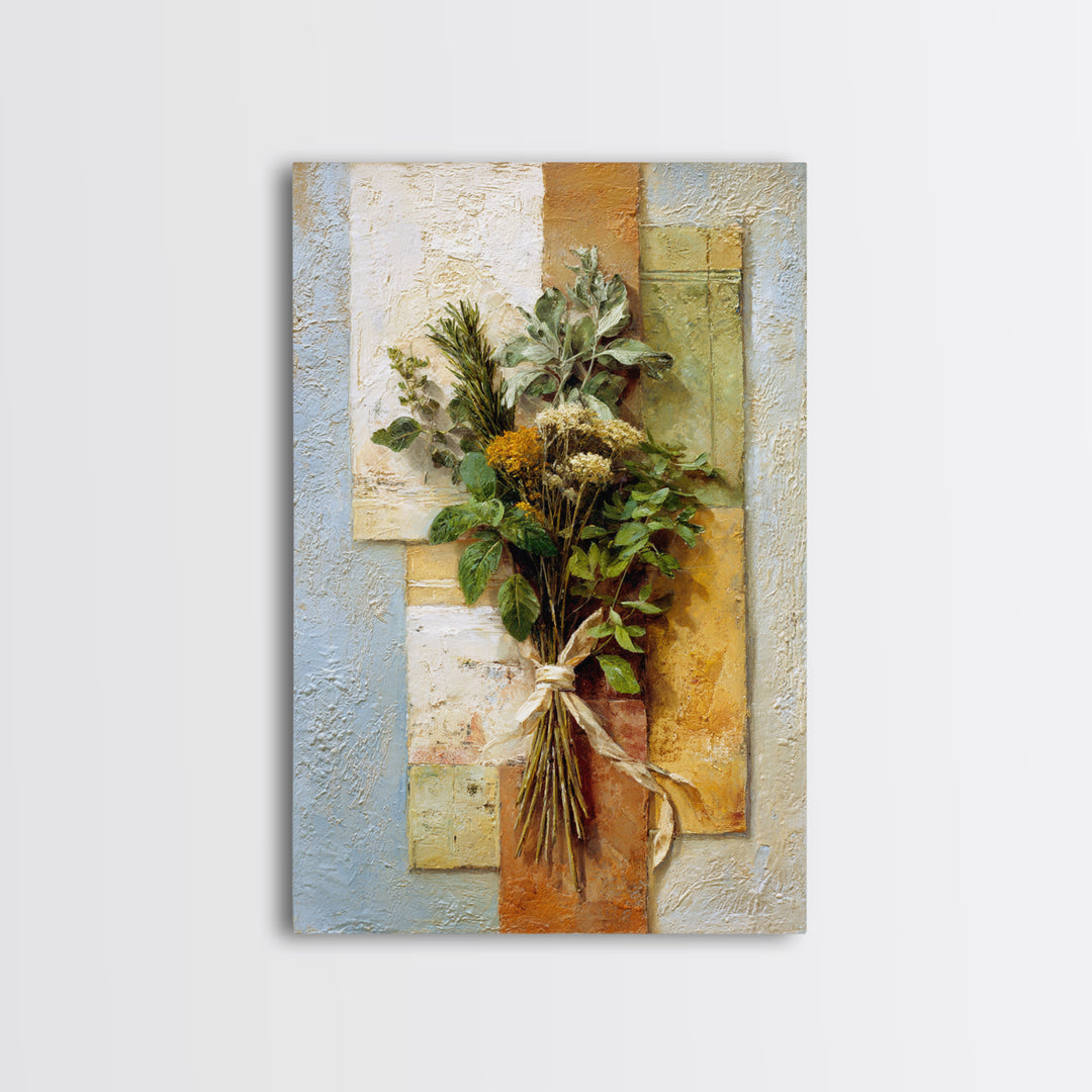 Farmhouse Kitchen Herbs Tied Framed Canvas Print, French Country Art, Room Decor, Farmhouse Decor, Fine Art, Country, FCA-2x3-69