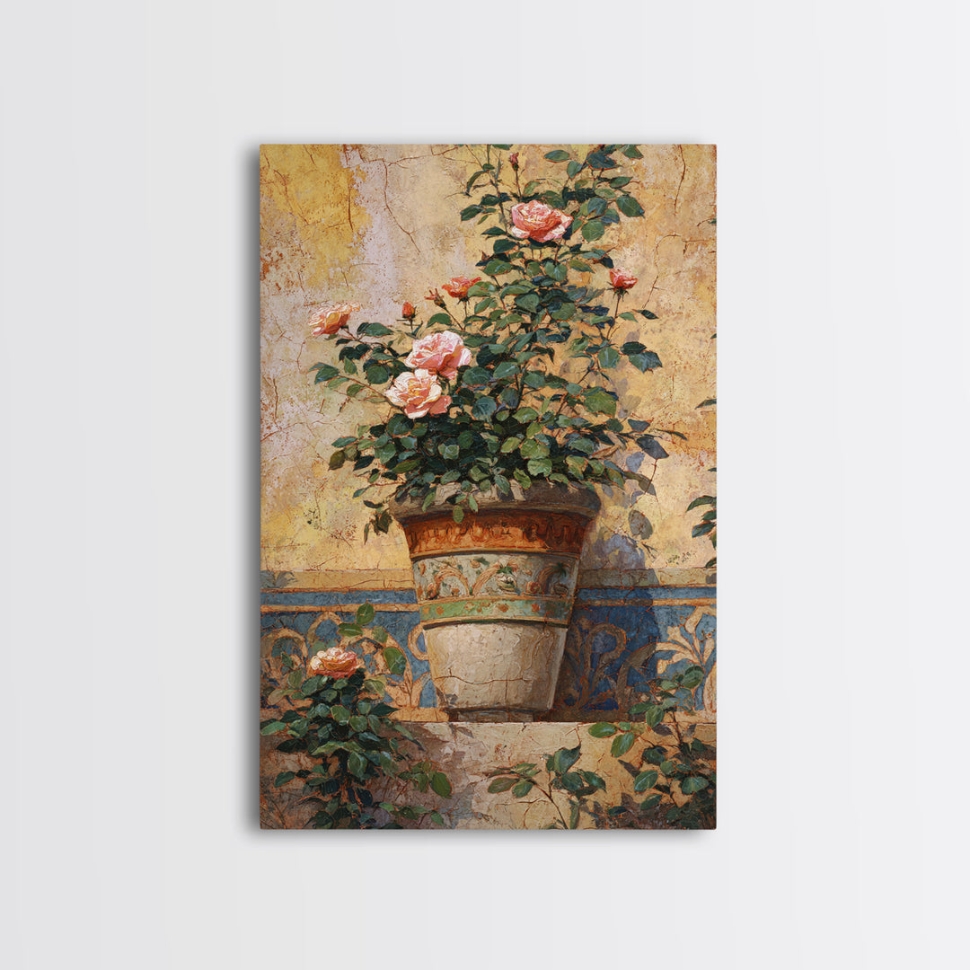 Ch Teau Garden Urn Framed Canvas Print, French Country Art, Above Bed Art, Farmhouse Decor, Watercolor Art, Country, FCA-2x3-75
