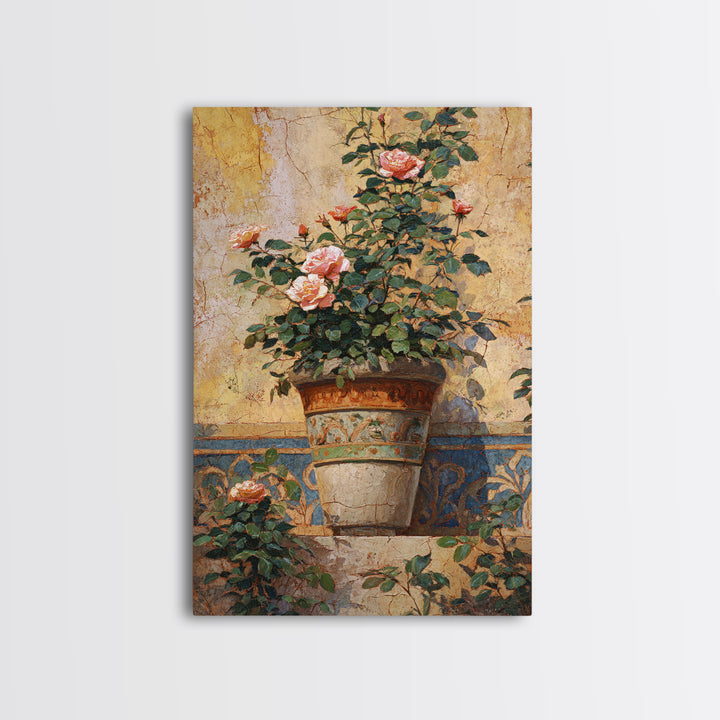 Ch Teau Garden Urn Framed Canvas Print, French Country Art, Above Bed Art, Farmhouse Decor, Watercolor Art, Country, FCA-2x3-75