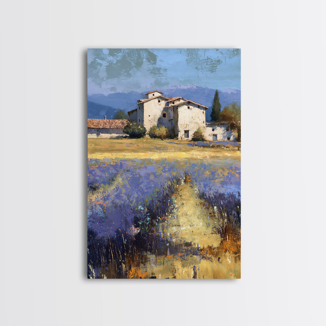 Lavender Field with Distant Stone Farmhouse Canvas Print, French Country Art, Wall Decor, Farmhouse Decor, Fine Art, Country, FCA-2x3-9