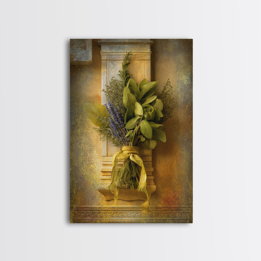 Farmhouse Kitchen Herbs Tied Framed Canvas Print, French Country Art, Room Decor, Farmhouse Decor, Fine Art, Country, FCA-2x3-93