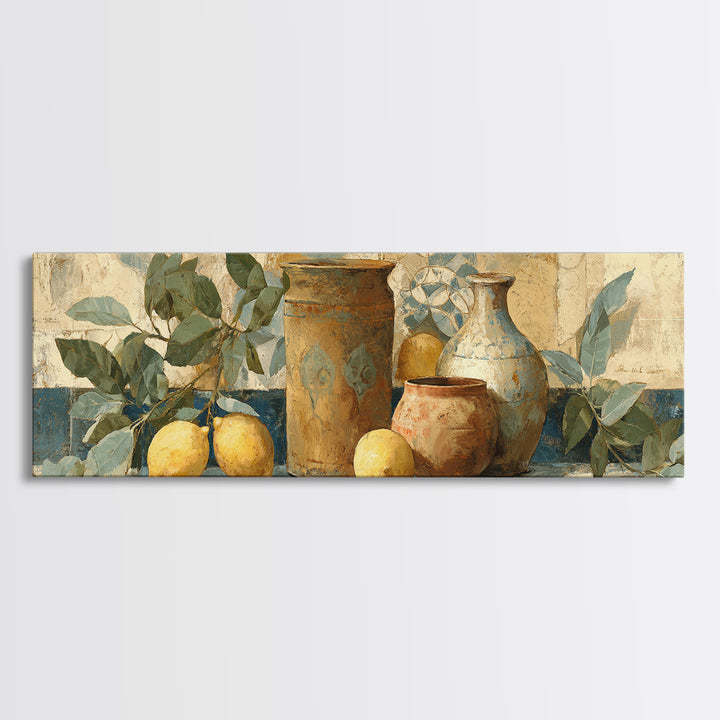 Aged Botanical Plate of Lemons and Leaves Canvas Print, French Country Art, Coastal Wall Art, Farmhouse Decor, Country, FCA-3x1-100