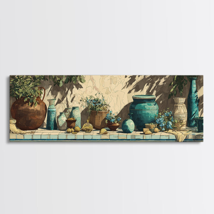 Antique Copper Pot and Flowers Still Life Canvas Print, French Country Art, Coastal Wall Art, Farmhouse Decor, Country, FCA-3x1-16