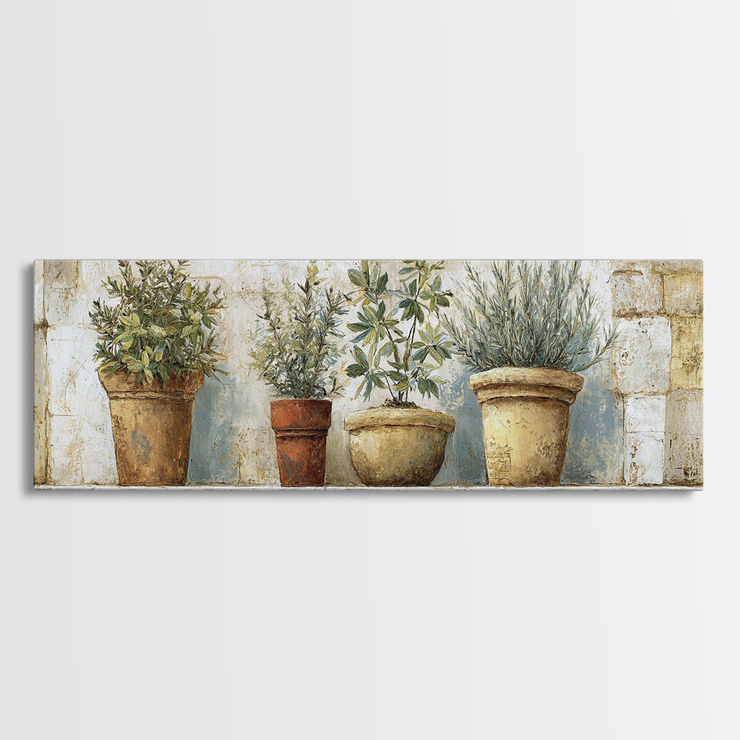 Terra Cotta Pots Canvas Print, French Country Art, Farmhouse Wall Art, Farmhouse Decor, Fine Art, Country, Boho Decor, FCA-3x1-3