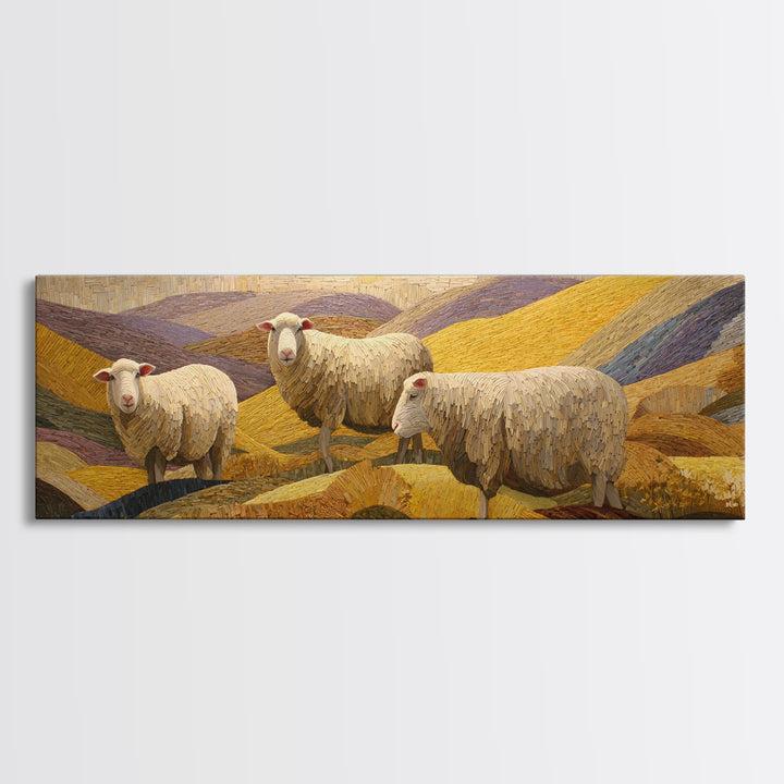 Pastoral Sheep in Rolling Countryside Canvas Print, French Country Art, Statement Artwork, Farmhouse Decor, Fine Art, Country, FCA-3x1-30