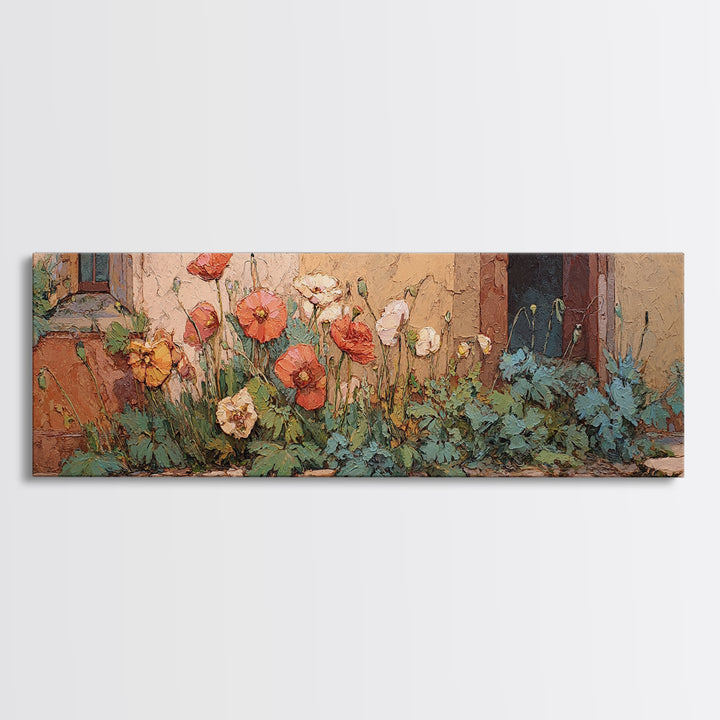 Poppies Beside a Stone Garden Wall Canvas Print, French Country Art, Gallery Decor, Farmhouse Decor, Fine Art, Country, FCA-3x1-31