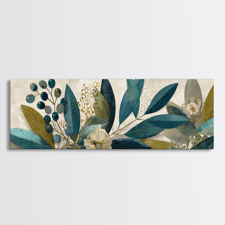 Olive Branch Wreath on Cream Ground Canvas Print, French Country Art, Minimalist Decor, Farmhouse Decor, Oil Painting, Country, FCA-3x1-38