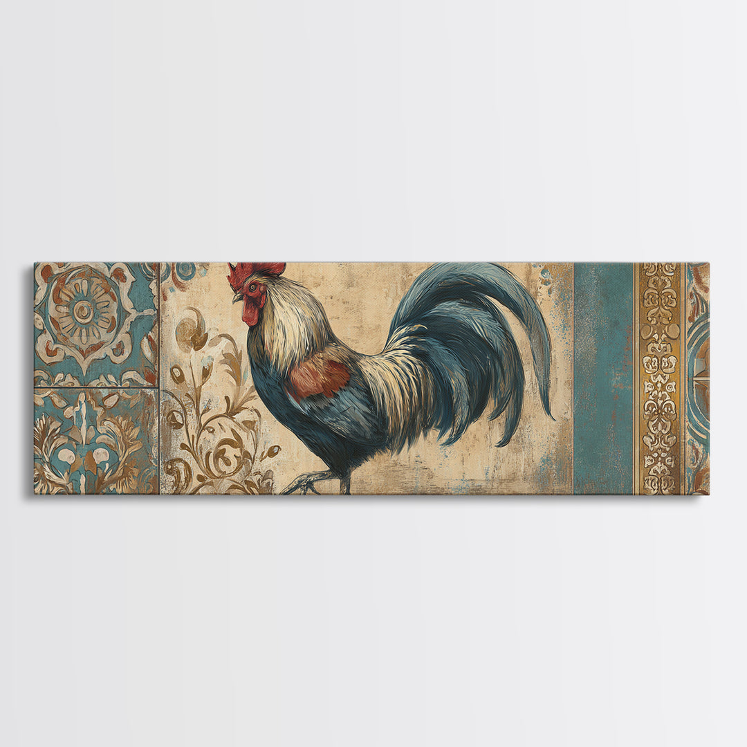 Rooster Portrait in Rustic French Palette Canvas Print, French Country Art, Farmhouse Decor, Oil Painting, Country, FCA-3x1-42