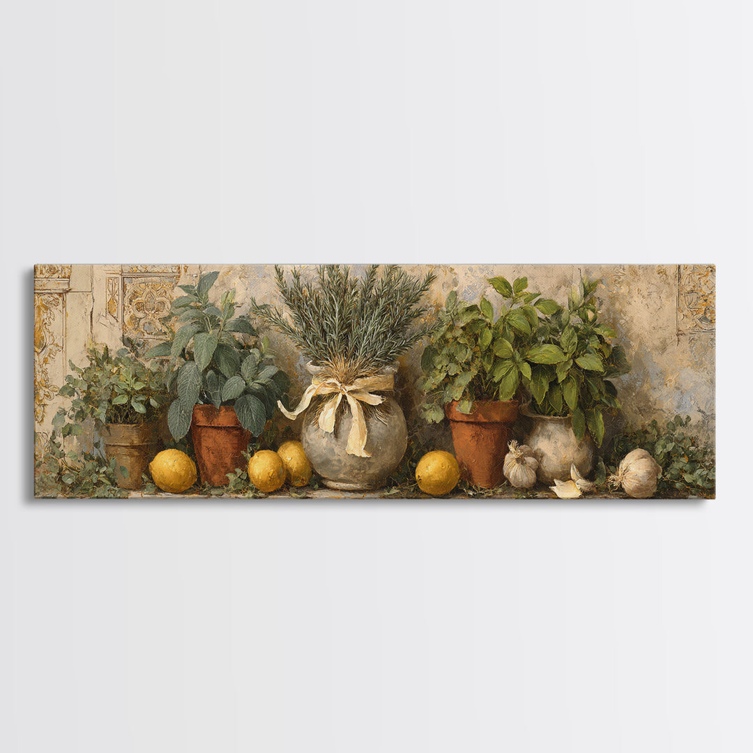 Farmhouse Kitchen Herbs Tied Framed Canvas Print, French Country Art, Digital Wall Art, Farmhouse Decor, Fine Art, Country, FCA-3x1-53