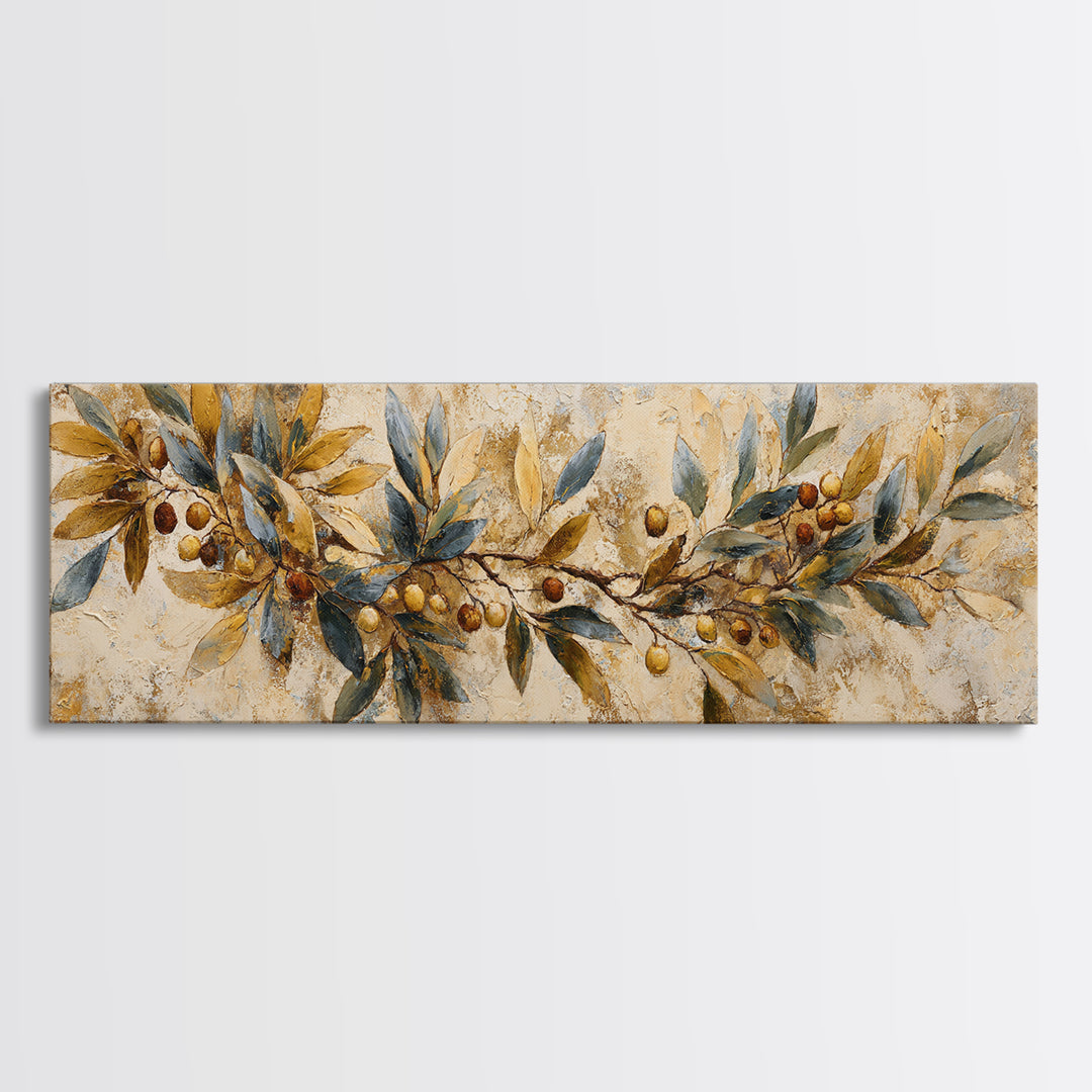 Olive Branch Wreath on Cream Ground Canvas Print, French Country Art, Landscape Painting, Farmhouse Decor, Fine Art, Country, FCA-3x1-62