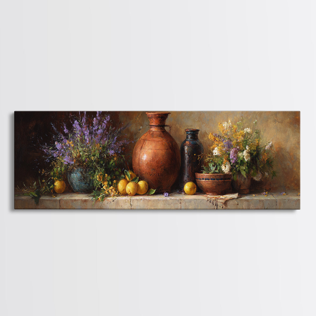 Antique Copper Pot and Flowers Still Life Canvas Print, French Country Art, Modern Decor, Farmhouse Decor, Country, FCA-3x1-64