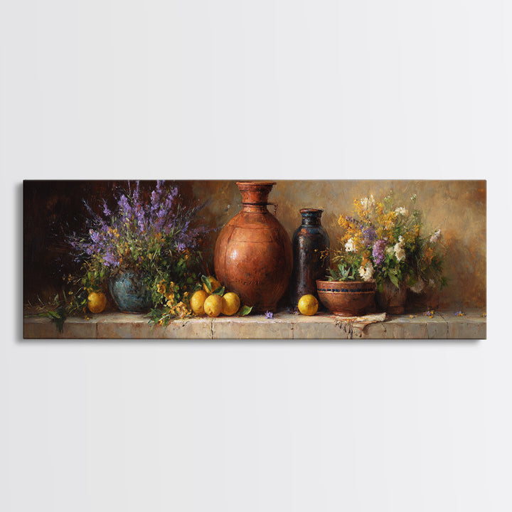 Antique Copper Pot and Flowers Still Life Canvas Print, French Country Art, Modern Decor, Farmhouse Decor, Country, FCA-3x1-64