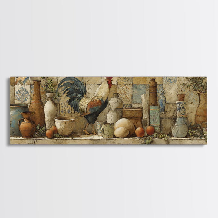 Rooster Portrait in Rustic French Palette Canvas Print, French Country Art, Farmhouse Decor, Oil Painting, Country, FCA-3x1-66