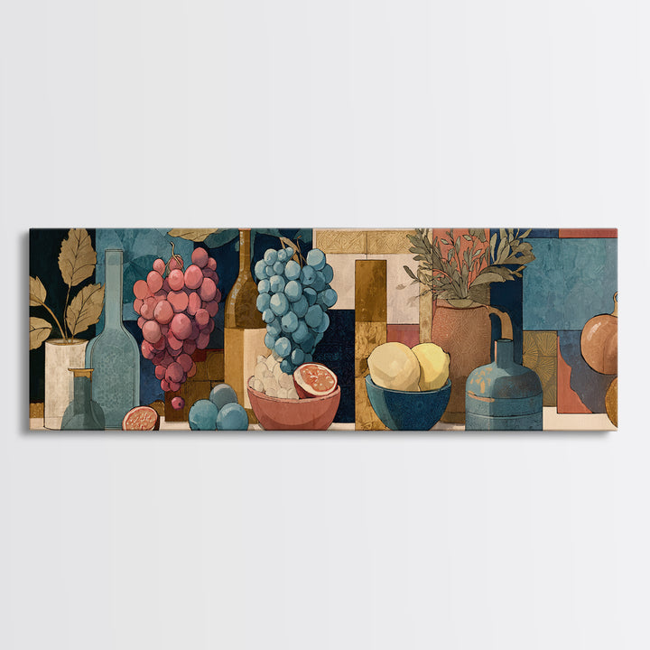 Grapes and Wine Still Life Framed Canvas Print, French Country Art, Farmhouse Decor, Fine Art, Country, Farmhouse Wall Art, FCA-3x1-73