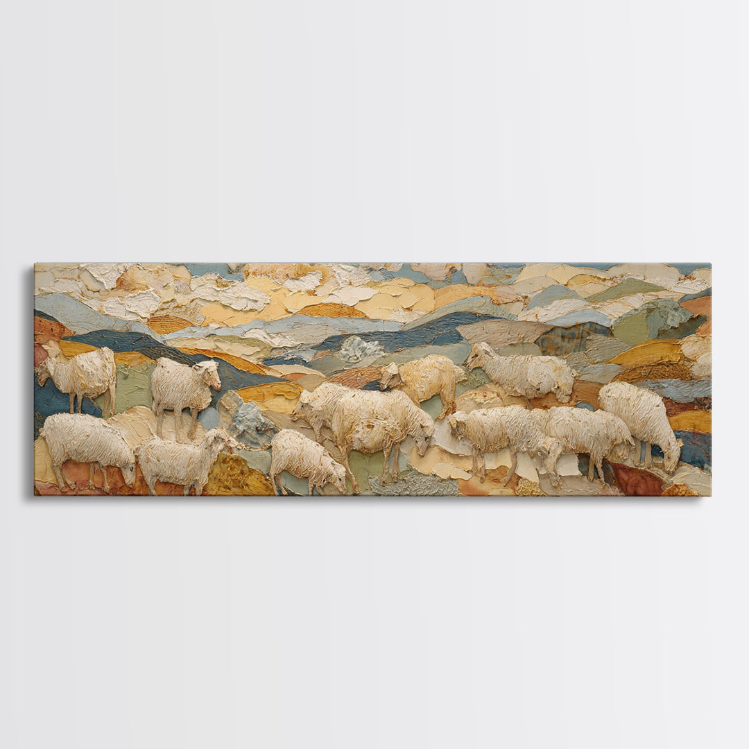 Pastoral Sheep in Rolling Countryside Canvas Print, French Country Art, Statement Artwork, Farmhouse Decor, Fine Art, Country, FCA-3x1-78