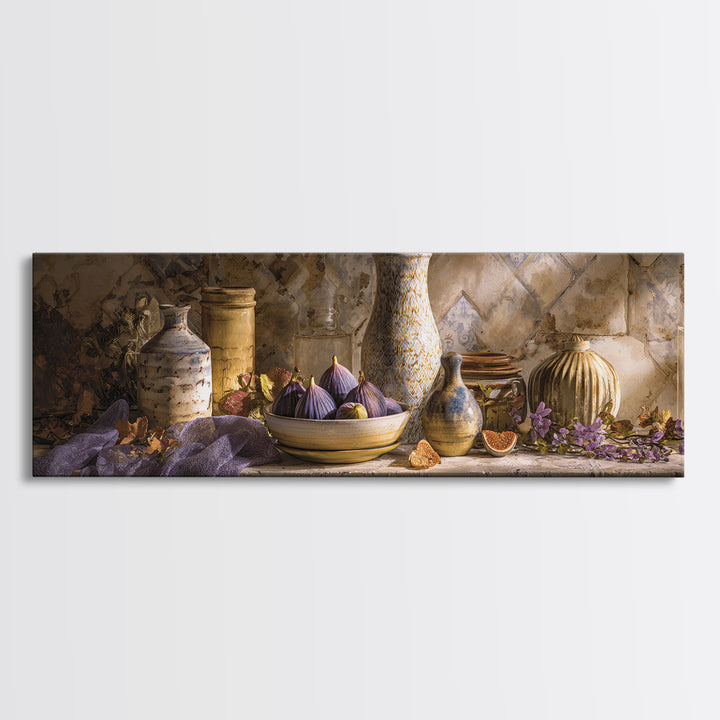 Figs on Ceramic Plate Canvas Print, French Country Art, Landscape Painting, Farmhouse Decor, Abstract Art, Country, FCA-3x1-8