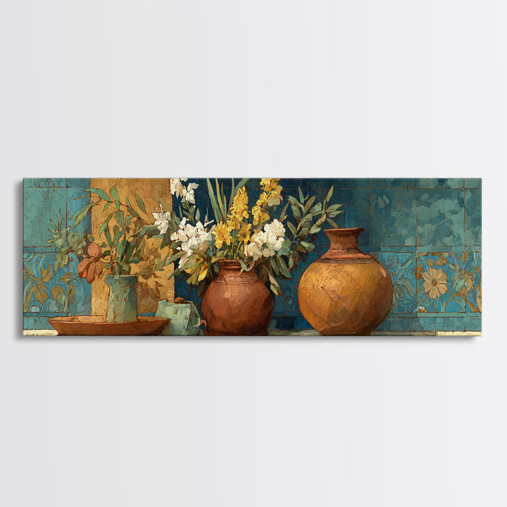 Antique Copper Pot and Flowers Still Life Canvas Print, French Country Art, Art Print, Farmhouse Decor, Watercolor Art, Country, FCA-3x1-88