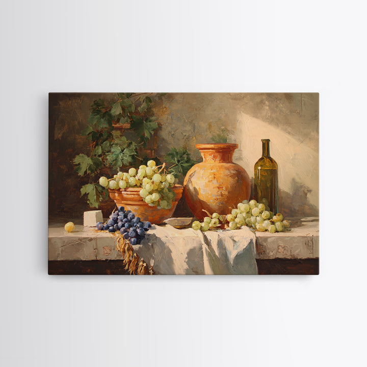 Grapes and Wine Still Life Framed Canvas Print, French Country Art, Wall Art, Farmhouse Decor, Watercolor Art, Country, FCA-3x2-13
