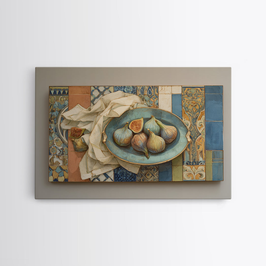 Figs on Ceramic Plate Framed Canvas Print, French Country Art, Room Decor, Farmhouse Decor, Abstract Art, Country, FCA-3x2-20