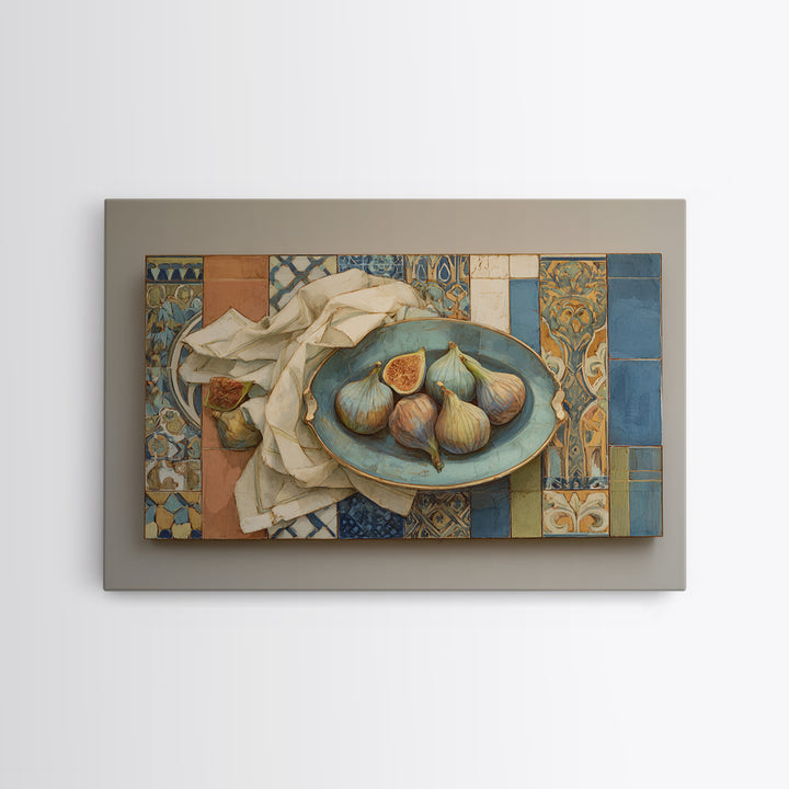 Figs on Ceramic Plate Framed Canvas Print, French Country Art, Room Decor, Farmhouse Decor, Abstract Art, Country, FCA-3x2-20