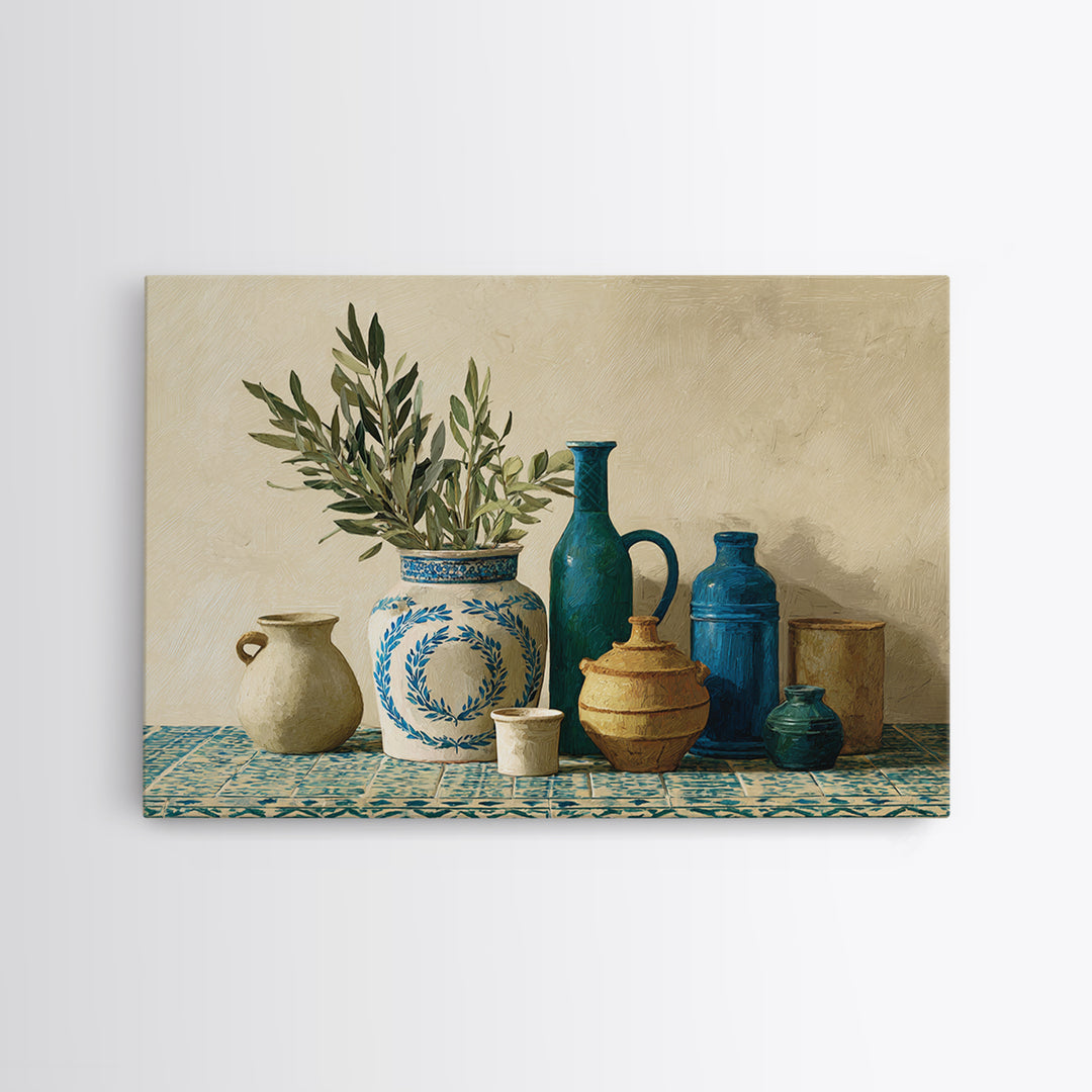 Olive Branch Wreath on Cream Ground Canvas Print, French Country Art, Minimalist Decor, Farmhouse Decor, Fine Art, Country, FCA-3x2-26
