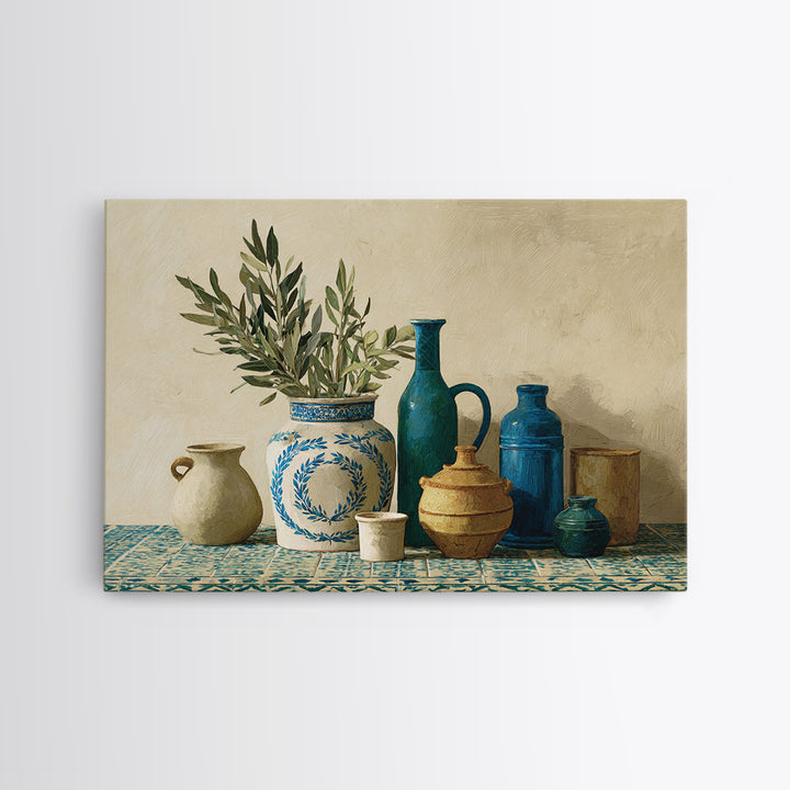 Olive Branch Wreath on Cream Ground Canvas Print, French Country Art, Minimalist Decor, Farmhouse Decor, Fine Art, Country, FCA-3x2-26