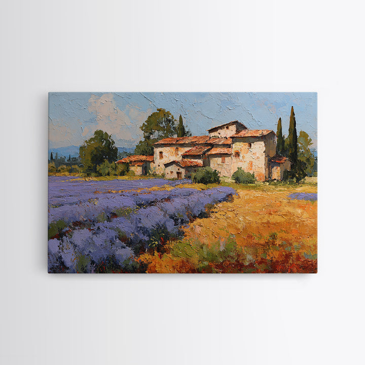 Lavender Field with Distant Stone Farmhouse Canvas Print, French Country Art, Printable Art, Farmhouse Decor, Fine Art, Country, FCA-3x2-29